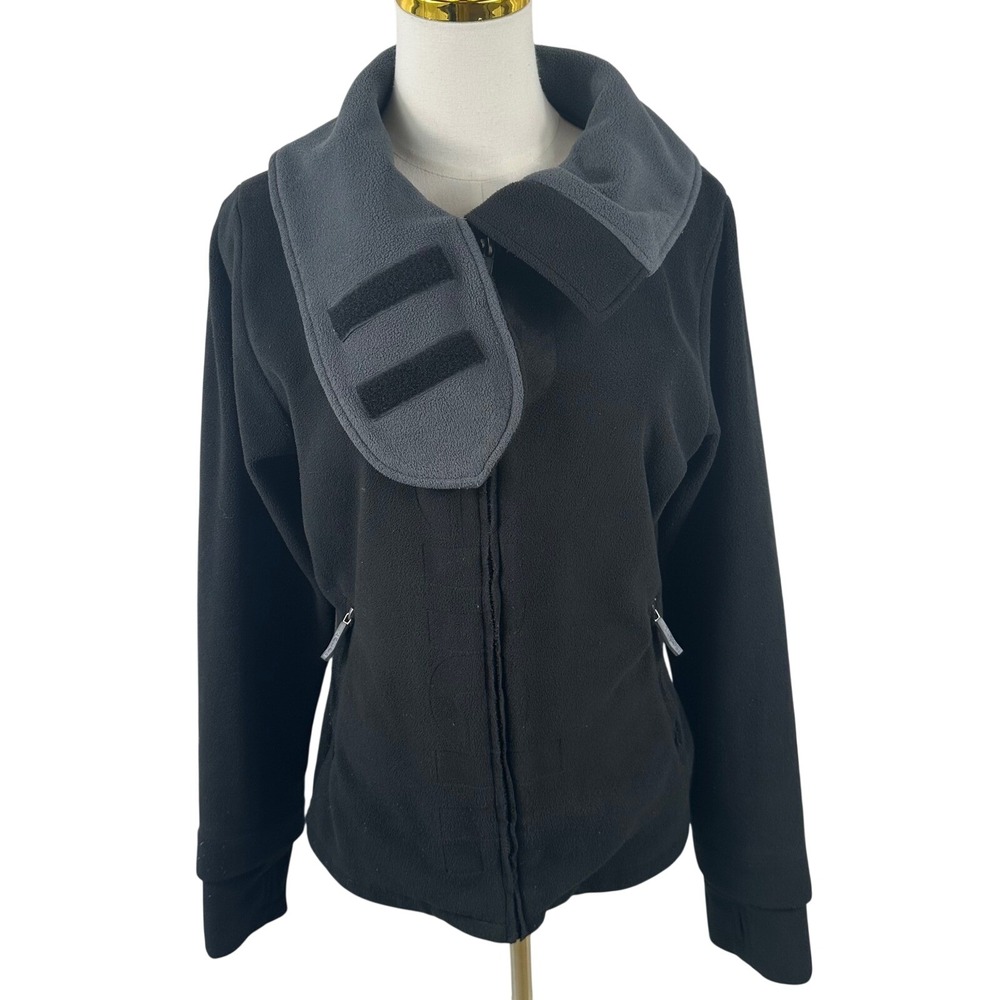 Bench Fleece Jacket Women L Black Funnel Neck Zip Up Hook Loop Coat Pullover Lyr